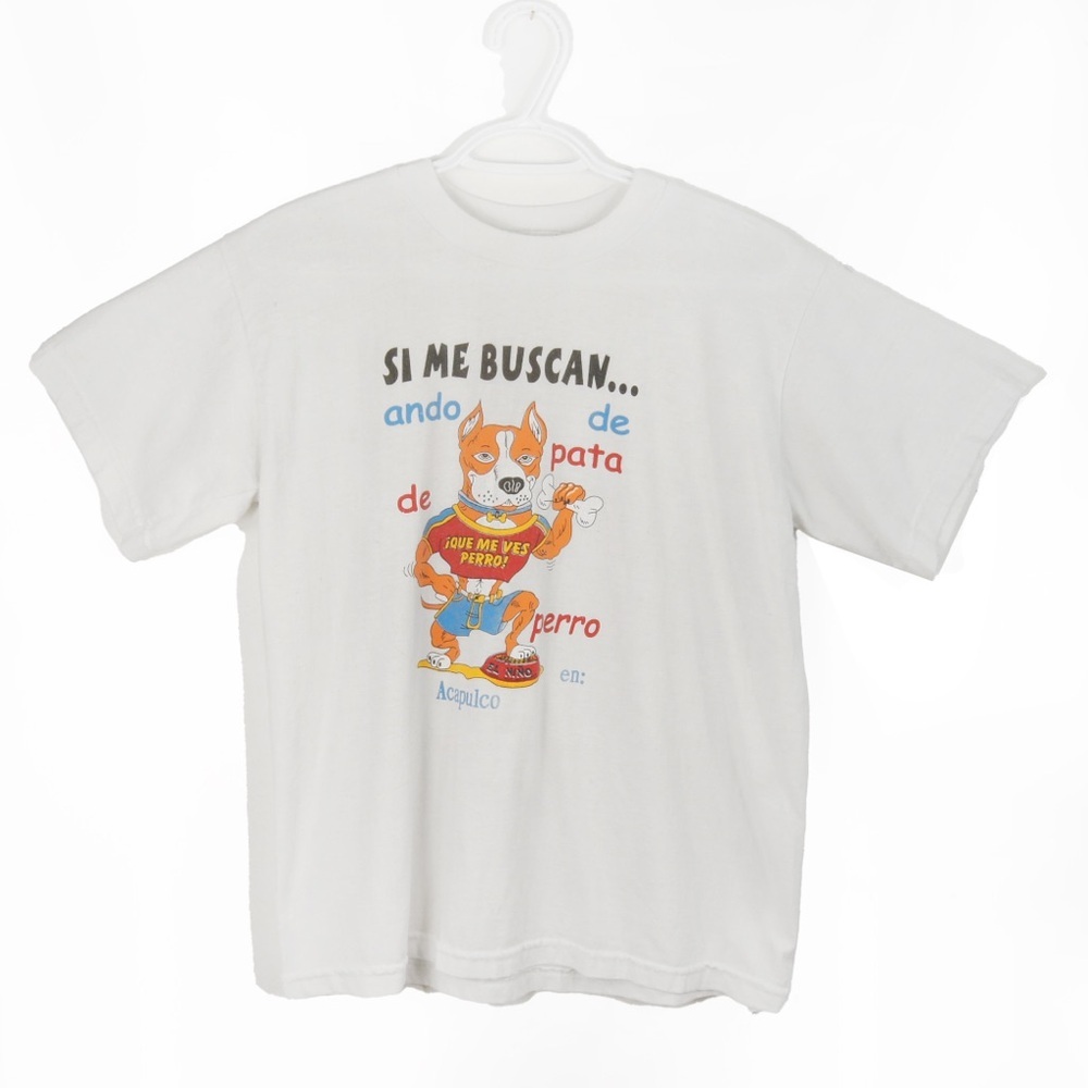 Vintage Alcapulco Funny Gym Dog Cartoon Graphic White Short Sleeve Shirt